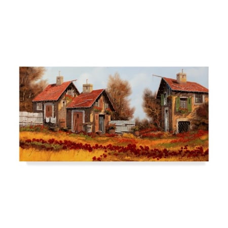 Guido Borelli 'Tre Case E Fiori Amaranto' Canvas Art,10x19